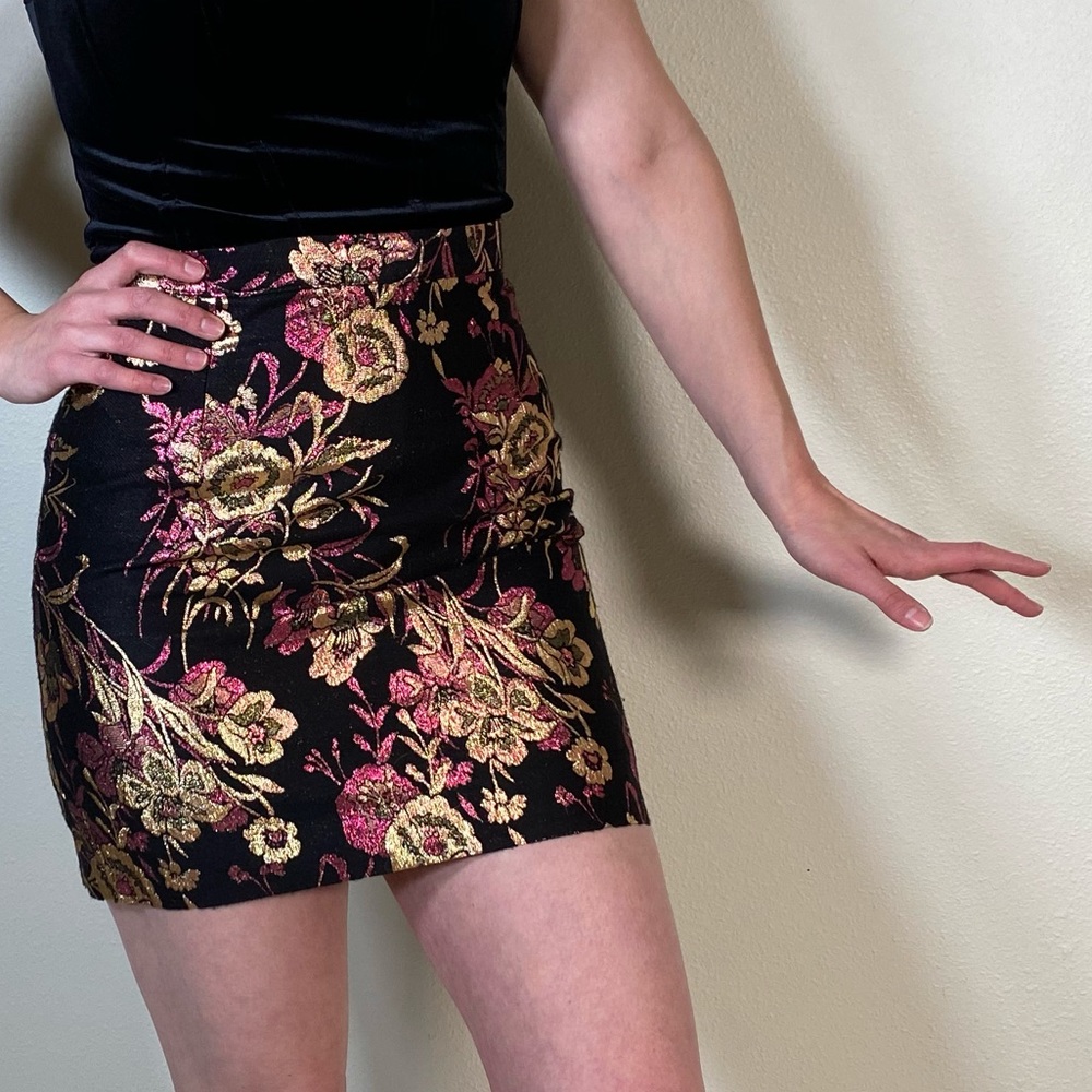 Vintage Metallic Brocade Mini Skirt